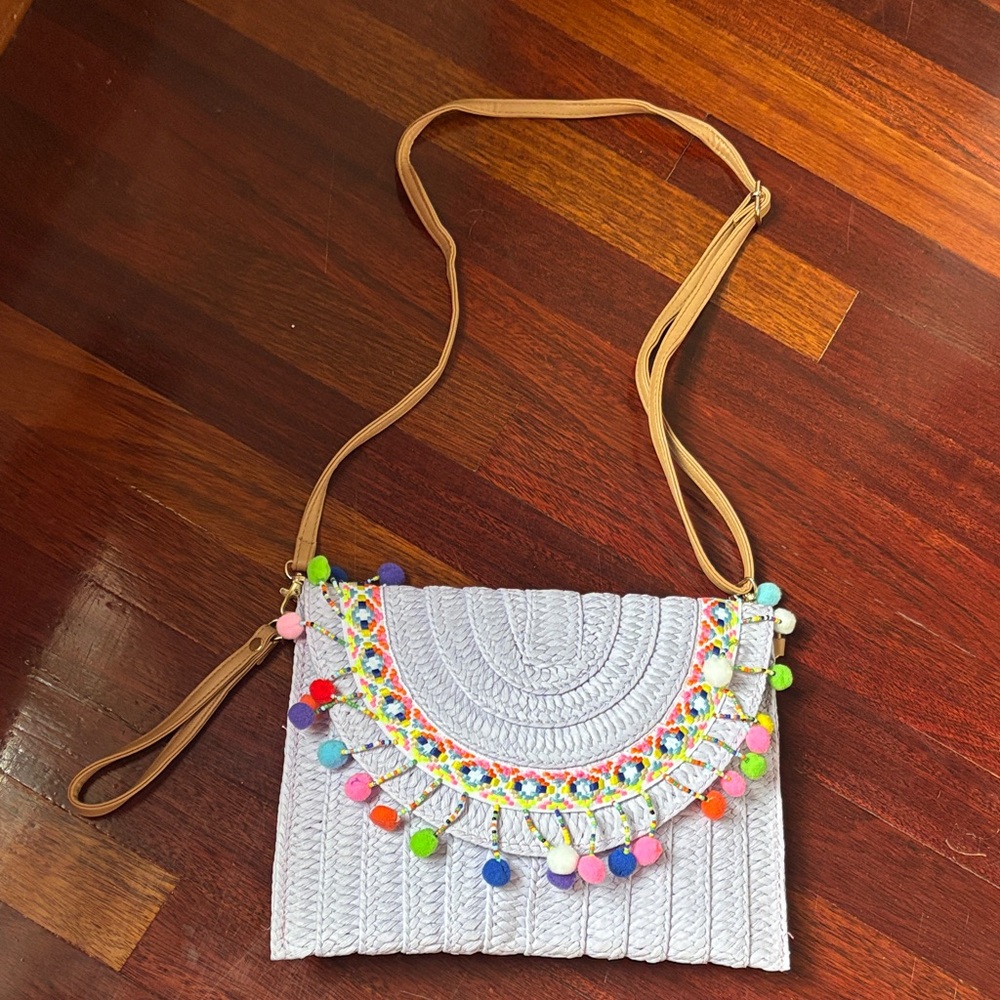 Colorful Pom-Pom Embellished Women's Bag - lavender color NWT